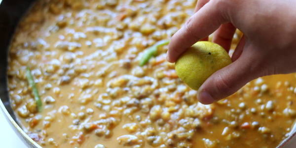 Green Moong Dal Recipe adding lemon