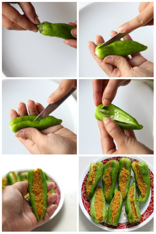 bharwan mirch recipe steps to stuff green chilies
