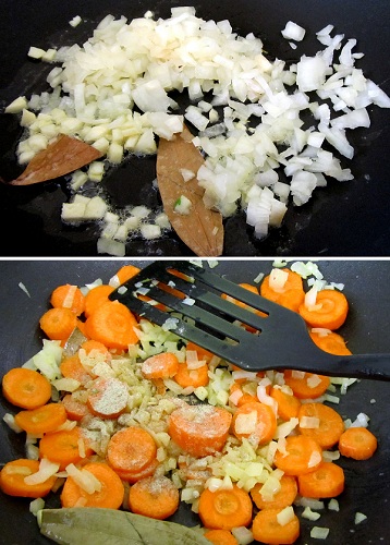 coriander and carrot soup - adding carrot -coriander