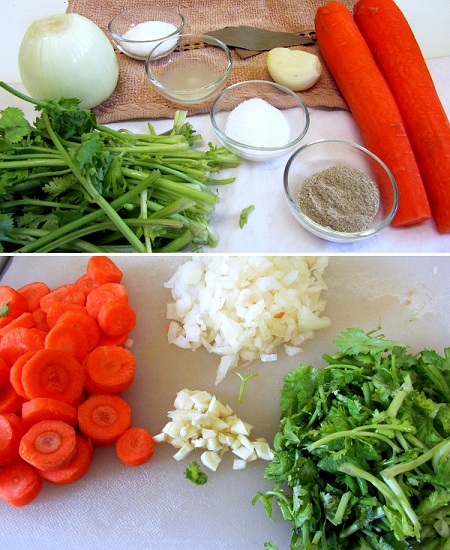 coriander and carrot soup - ingredients