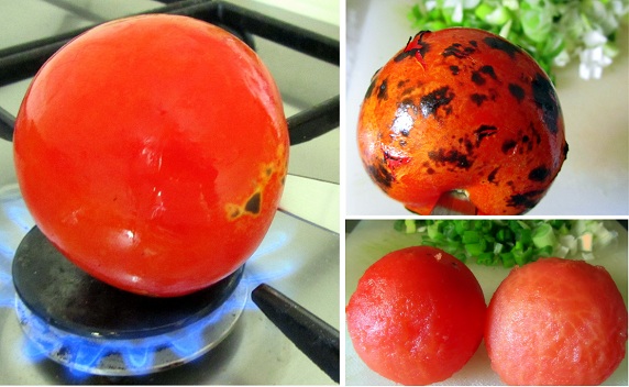 spring onion and roasted tomato sabzi-roast tomato