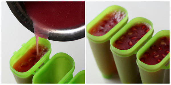 Pomegranate Popsicles add juice in molds