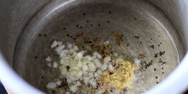 Turai Moong Dal adding ginger and garlic