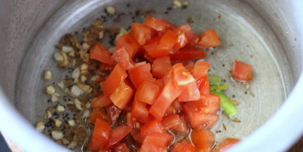 Turai Moong Dal adding tomato