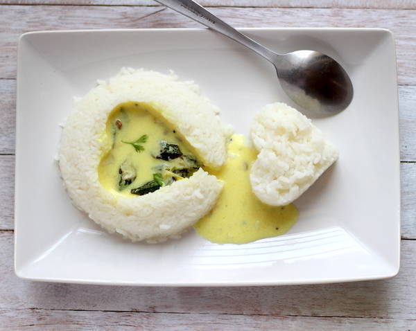 bhindi kadhi with rice step by step