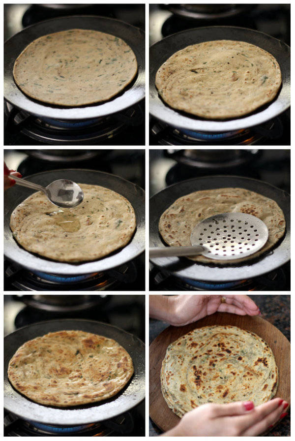 pudina paratha recipe step roasting paratha
