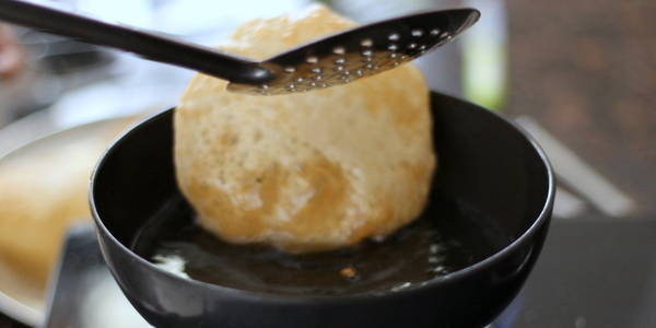 wheat poori bhaji frying steps