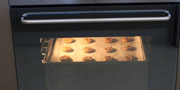 eggless Chocolate Chips Cookie in oven